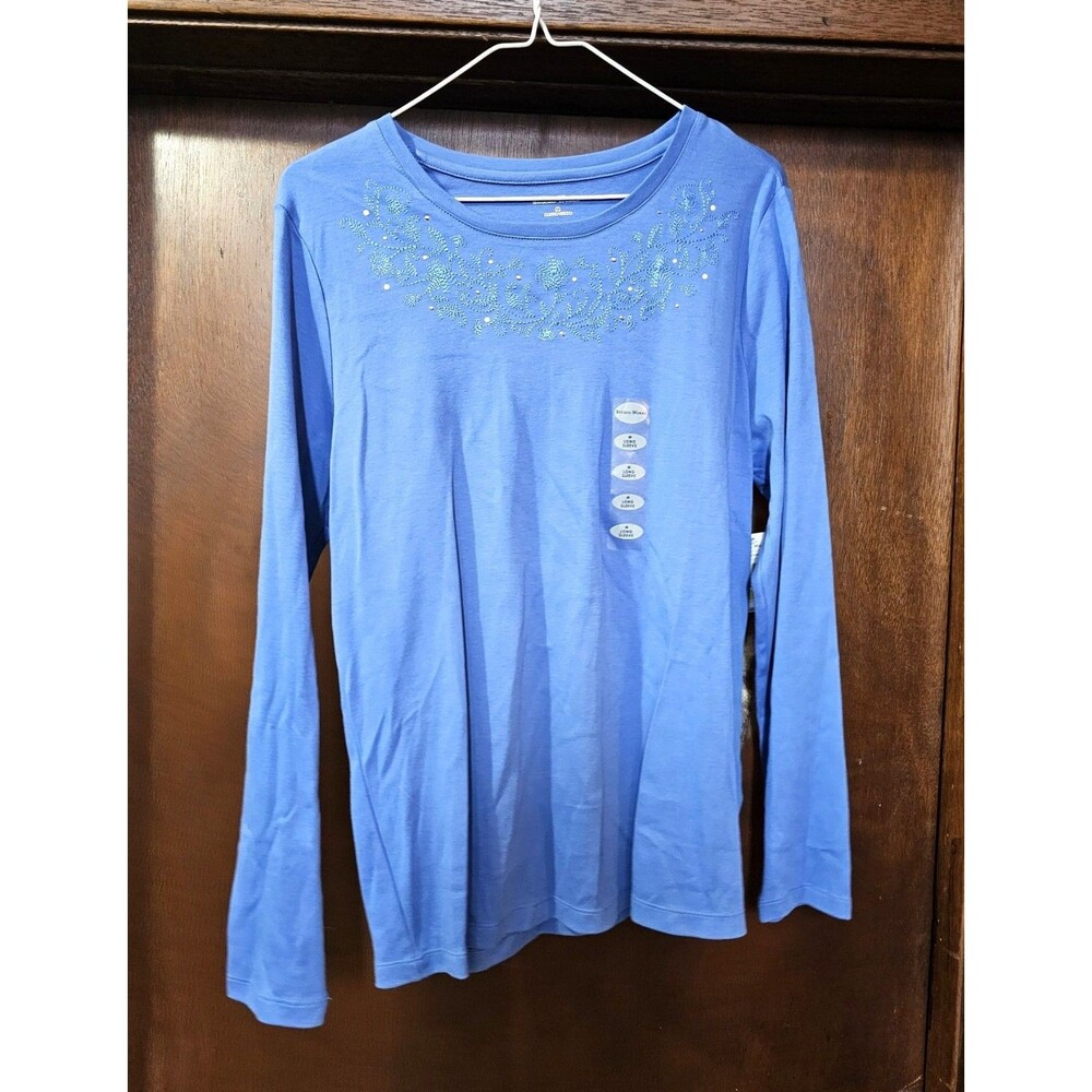 Studio Works Summersky Blue Embroidered Top Womens M New With Tags